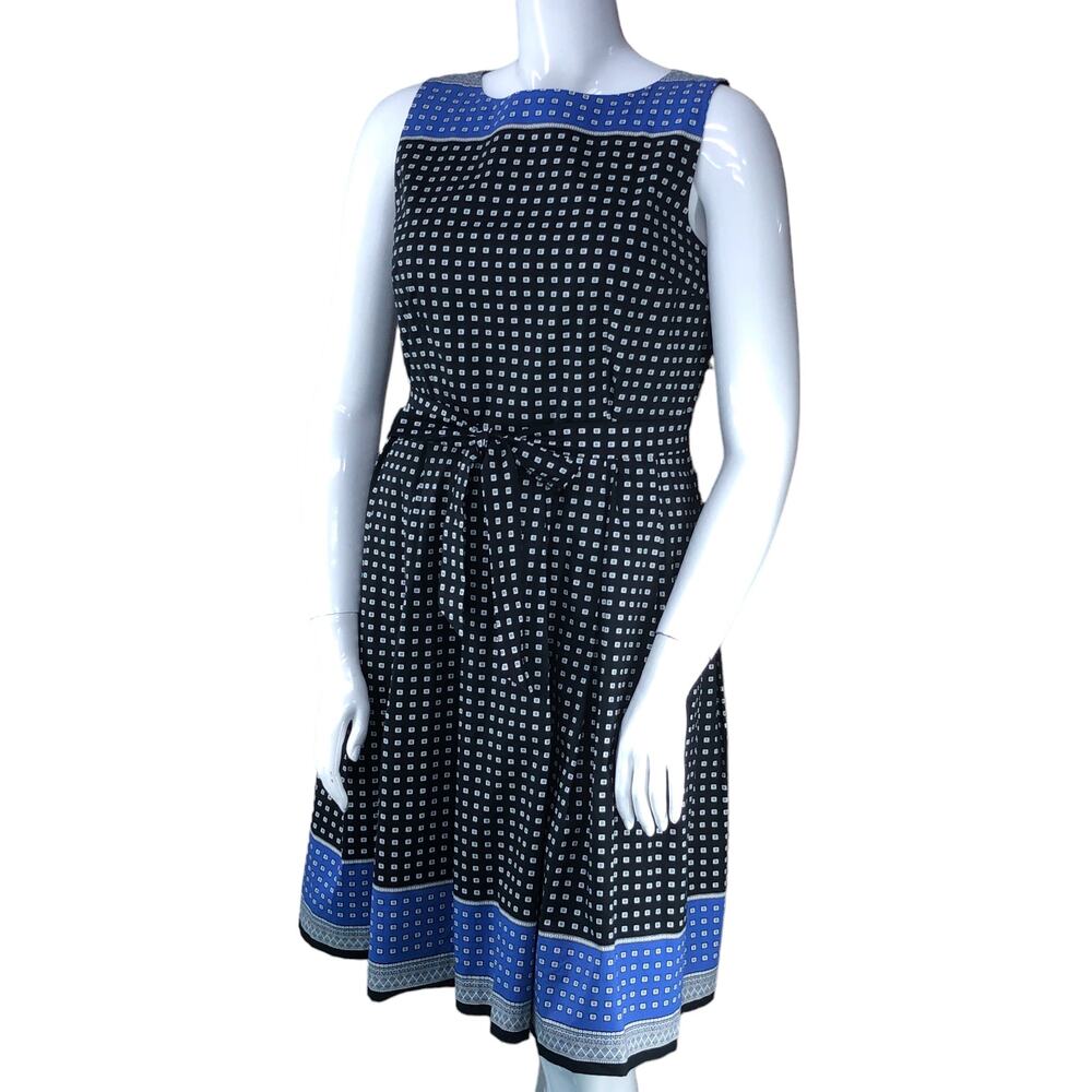 Talbots Womens Size 12 Navy Blue Dress Color Block Square Dotted Tie Belt